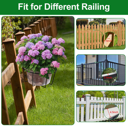 OYMVEKIK Adjustable Hanging Railing Planter, 3 Pack Fit 1.5 to 4.5 Inches Railing, Weather-Resistant Metal Balcony Rail Planters, Work for Outdoor Fence Deck Garden Patio Halloween Christmas Decor