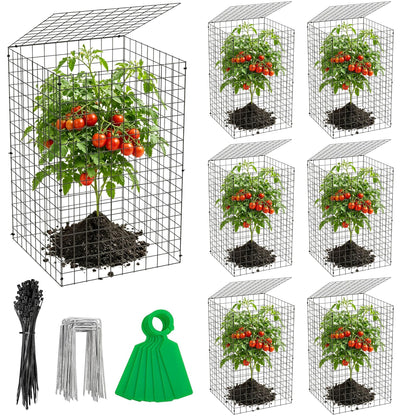 Adnee 7 Pack Wire Plant Protector with Cover-20x12x12 Inch Detachable Square Wire Cages to Prevent Animals-Metal Garden Plant Protector Cages for Protecting Plants Vegetables Flowers