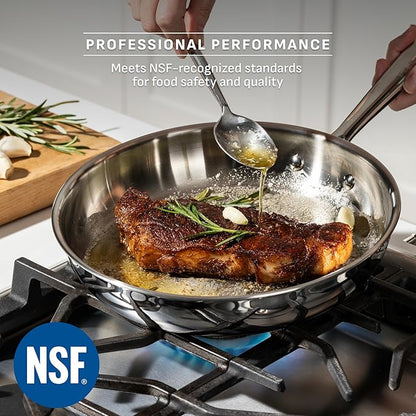 T-Fal Pro Tri-Ply Stainless Steel Sauce Pan with Lid, 2.3 Quart Saucepan with Lid, Induction Pot, Oven Safe 500F, Lid-350F, Fast & Even Heat, Professional Quality & Durability, Silver