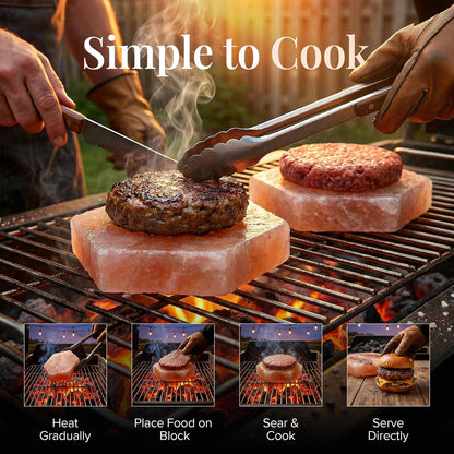 UMAID Sizzle Block™ Himalayan Salt Block 2 Pack (6" Hexagon) – Food Grade Himalayan Salt Slabs for Burgers, Steak, Seafood & Vegetables – Heat for Grilling & Cooking or Chill for Sushi, Charcuterie & Food Presentation – Unique Gifts for Men & Dad Gifts fo
