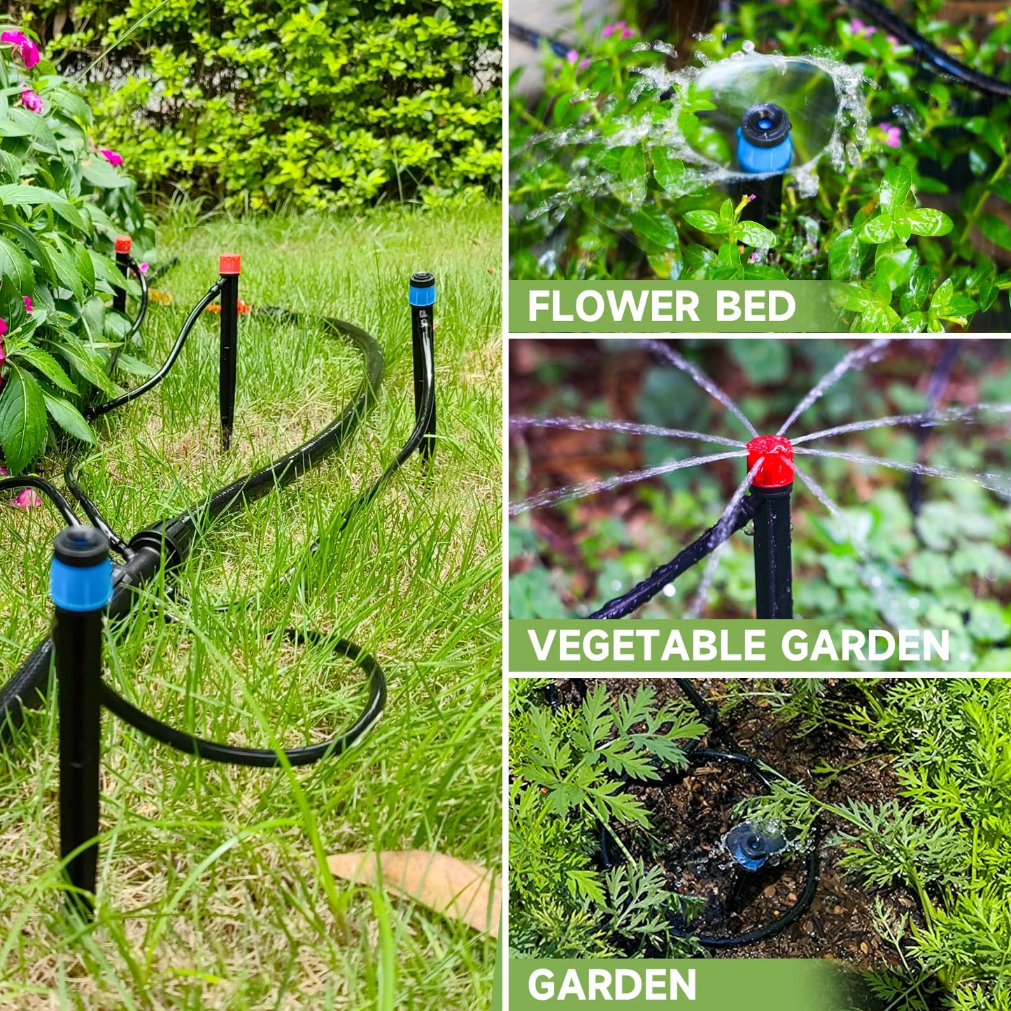 Riboud 60 Pack Drip Irrigation Emitters Sprays for 1/4 Drip Irrigation Tubing, Irrigation System for Garden (30 Pcs Emitters Vortex + 30 Pcs Emitters Stream)
