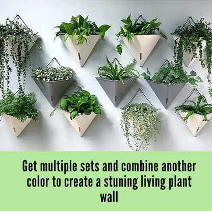 LaLaGreen Bundle - 12" x 4 Pack Gray + 12" x 4 Pack White Large Self Watering Geometric Hanging Flower Vase Vessel with Metal Hanger, Modern Stylish Wall Mounted Succulent Pot Holder Decor