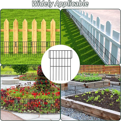 ULIOK Animal Barrier Fence, 25 Panels No Dig Fence, 27ft(L) x 17in(H) Dog Fencing Rabbit Fences, 1.52in Spike Spacing Rustproof Metal Fences Border for Outdoor Yard with Cable Ties and Cutting Plier