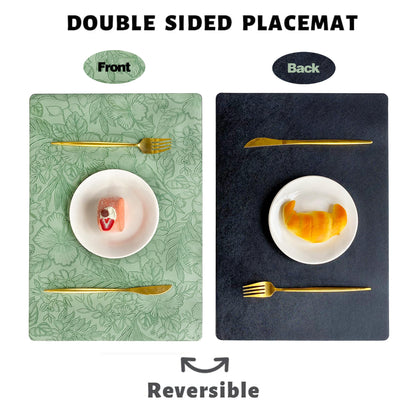 Double-Sided Reversible Placemats Set of 4, Heat Stain Non-Slip Waterproof Oil-Proof Washable Wipeable Table Mats Outdoor Indoor for Dining Patio Table Kitchen Decor (Green)