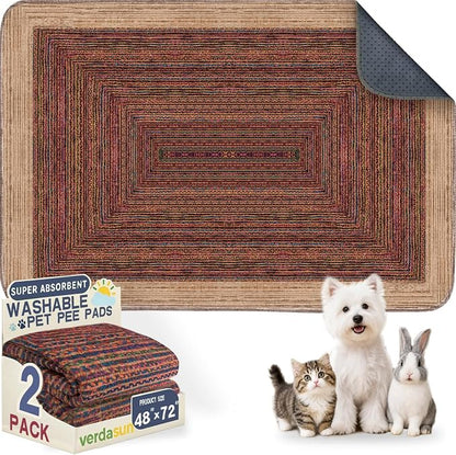 Washable Pee Pads for Dogs, Reusable Puppy Potty Training Pads, Ultra-Absorbent Thick Waterproof Leak-Proof Non-Slip Pads & Mat for Crate, Playpen, Floor, Whelping & Housebreaking , 2 Pack 48"x72"