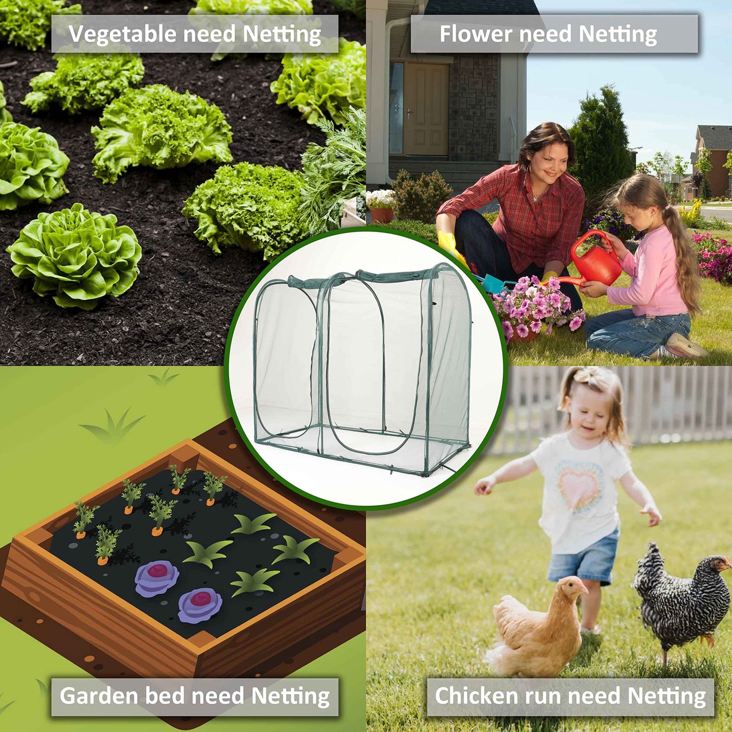 Poray Large Tunnel 73''x37''x61''Plant Netting Cover,5FT Tall Crop Cage Tomato Netting,Pest Guard Cover for Vegetables &Fruits,Durable Gardening Net for Plant and Animal