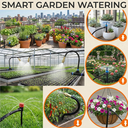 240FT Drip Irrigation System for Garden: 30 Nozzles 1/2" PE Tubing Automatic Watering Kit Adjustable Misting Sprinkler Mister 1/4" Hose for Water Plants Tape Raised Beds Lawn Outdoor Greenhouse