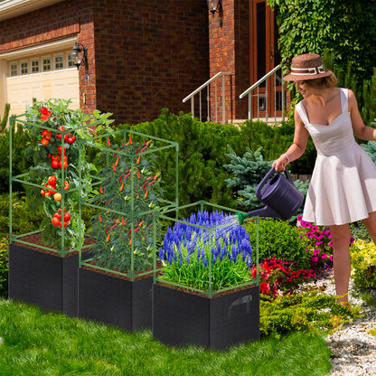 WLLEYAY 3 Pack Square Tomato Cages with 17 Gallon Grow Bags, 46'' Upgraded Heavy Duty Steel Garden Plant Support Stakes Kit, Flowers Vegetable Trellis for Vertical Climbing Plants Vines