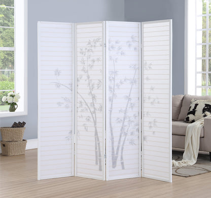 Roundhill Bamboo Print 4-Panel Framed Room Screen/Divider, white