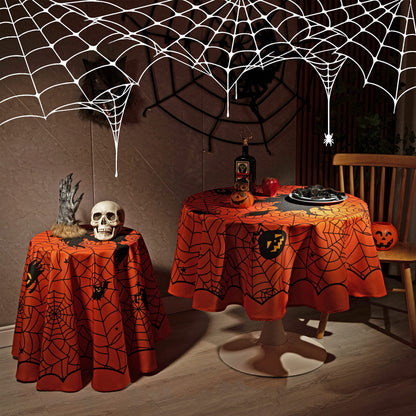 MikiUp Round Halloween Tablecloth - Spider Web Decorative Holiday Table Cloth, Waterproof and Washable Table Cover for Party Kitchen Dining Room Indoor, Cobweb/Orange 60 Inch