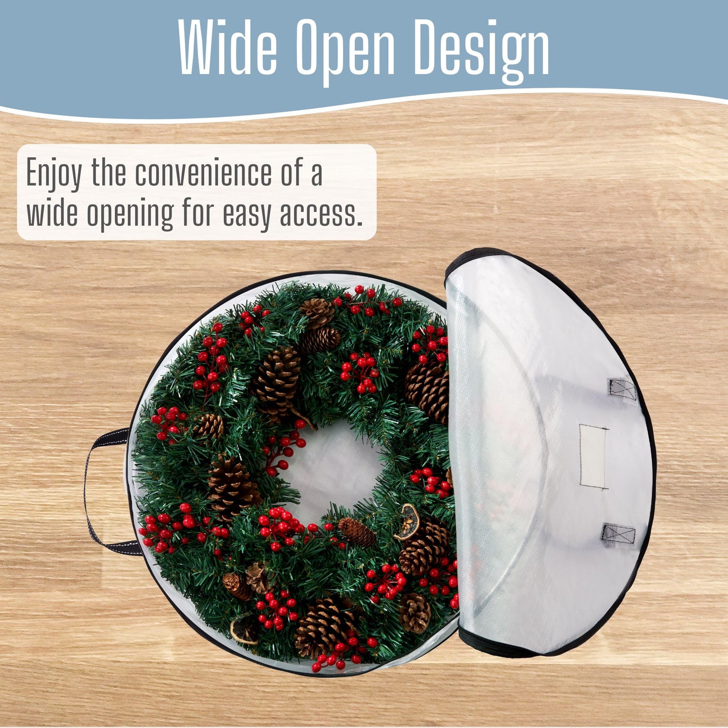 VENO 24 Inch Wreath Storage Container, 4 Pack Clear Round Christmas Wreath Storage Bag, Heavy Duty Clear Holder with Wall Hanging Handles