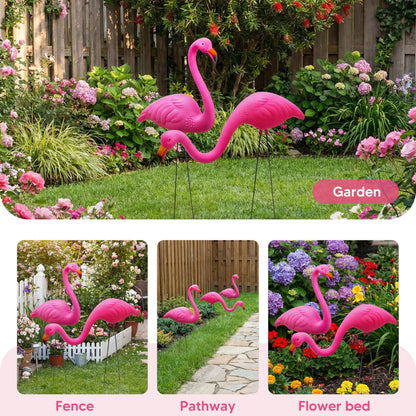 JOYIN Set of 6 Small Pink Flamingo Yard Ornament Stakes, 17" Plastic Flamingo Lawn Statues with Metal Legs for Sidewalks, Outdoor Garden Decor, Luau & Pool Party Decorations, 2 Styles
