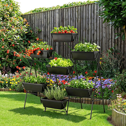 YAHKBTEN Raised Garden Bed Tiered Vertical Garden Planters Outdoor 7 Planter Boxes with Legs Indoor Elevated Herbs Flowers Vegetables Garden Box for Backyard Patio Balcony, Black