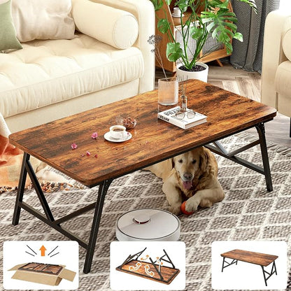Folding Coffee Table, No Assembly Low Coffee Table, Floor Table Desk for Sitting on The Floor, Portable Floor Table for Living Room, Home, Caravan and use, 31.5L‘ x 15.8W’ x 15.8H’