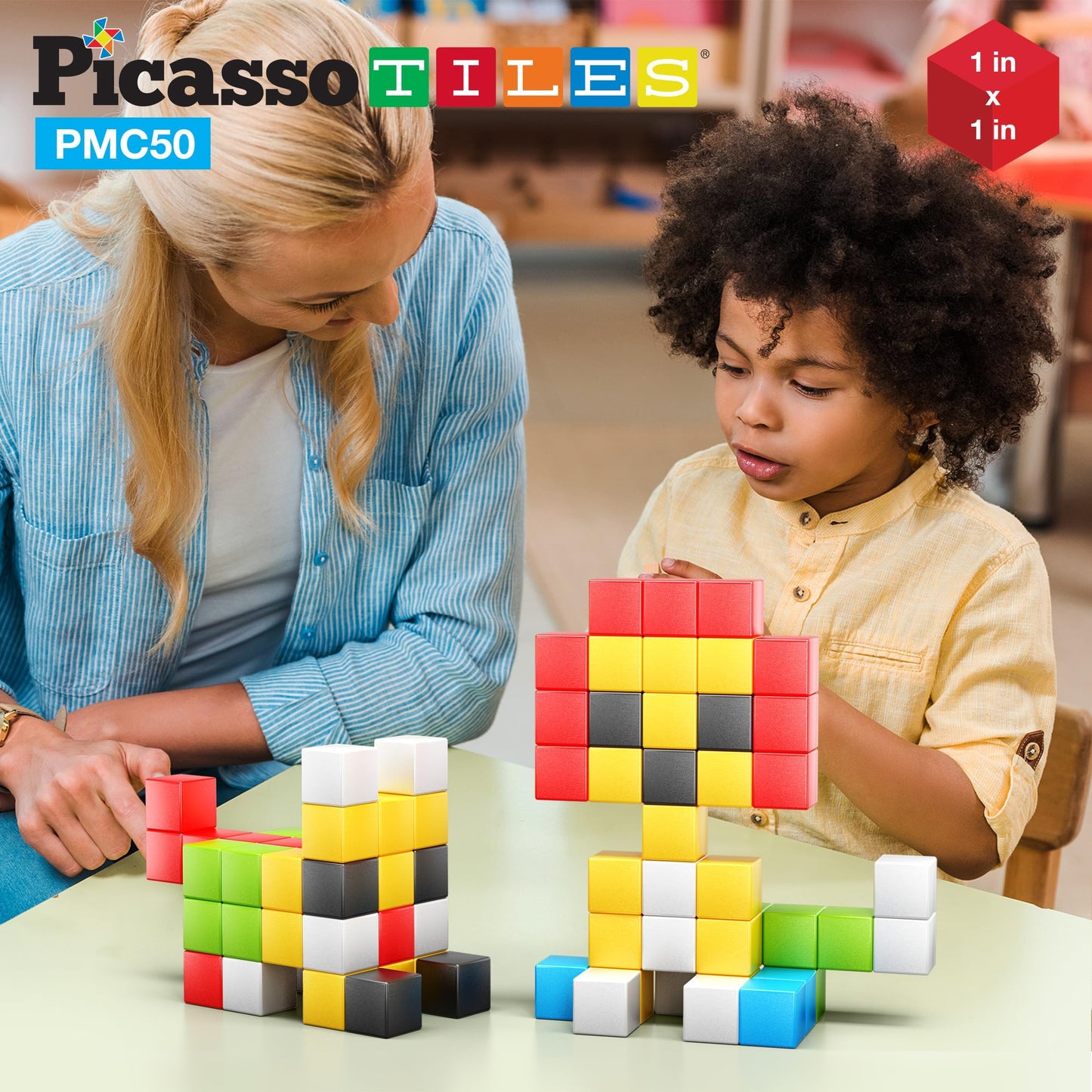PicassoTiles Kids Pixel 1” Magnetic Puzzle Cube Mix & Match with Free Ideabook Sensory Toys STEAM Learning Building Block Magnets Construction Toy Set Stacking Magnet Creative Kit