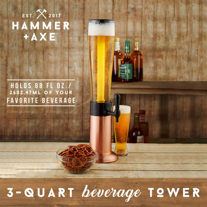Hammer + Axe Beverage Dispenser – 88 oz Party Drink Dispenser with Ice Tube & Tap| Drink Fountain for Beer, Water, Iced Tea| Mimosa Tower| Margarita Tower| BBQ & Tailgate Essential| Home Bar Accessory