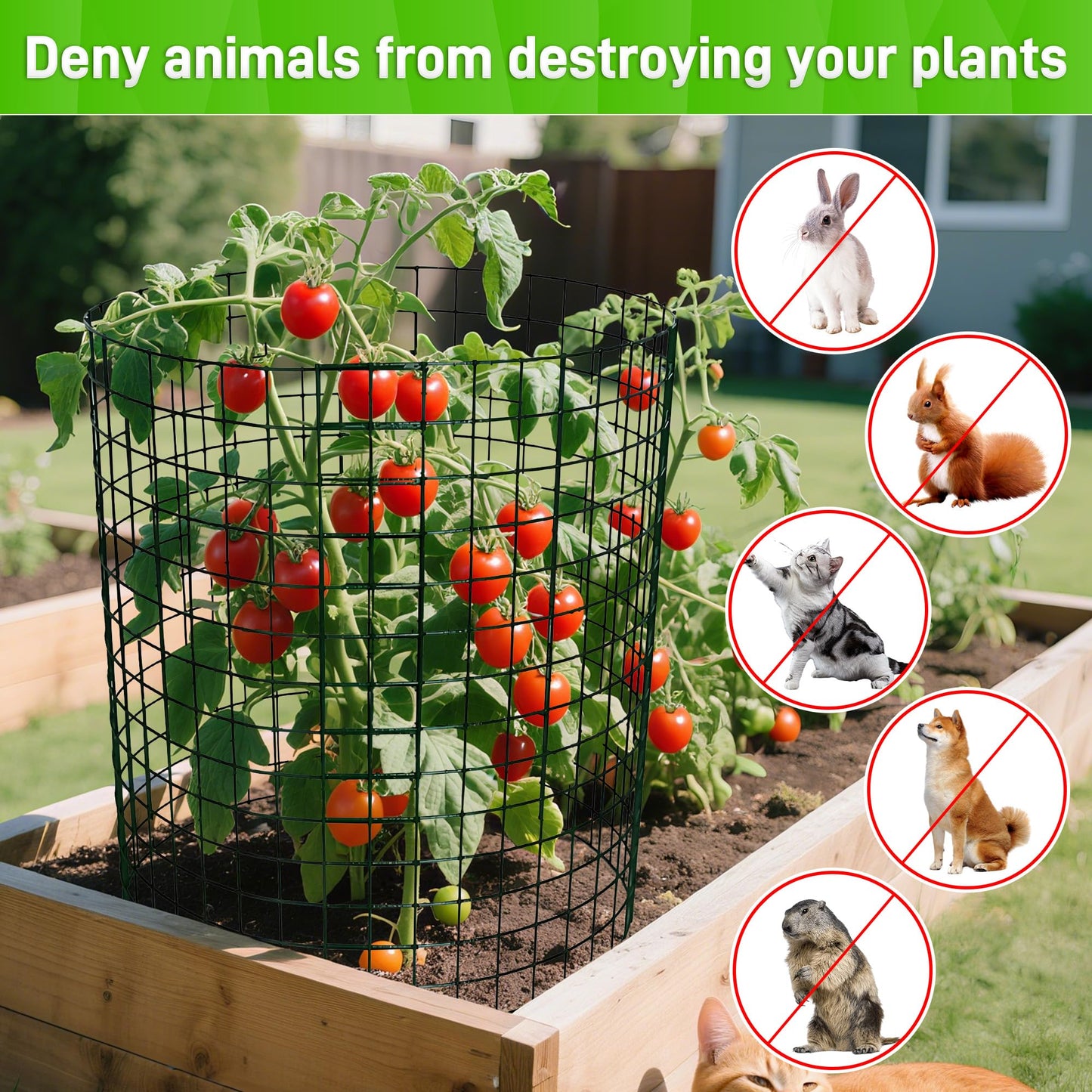 8 Pack Plant Protectors from Animals, 13.8"x 12" Wire Plant Protector, Wire Cages for Plants with Stakes and Cable Ties, Metal Plant Cages for Plants, Vegetables, Flowers