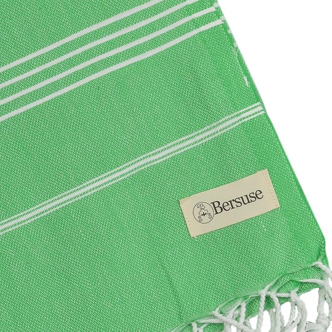 Bersuse Towels Anatolia XL Beach Blanket Throw Blanket Turkish Towel 100% Cotton Extra-Large Quick-Dry Lightweight Premium Peshtemal Towel - 61x82 Inches, Green (Set of 6)