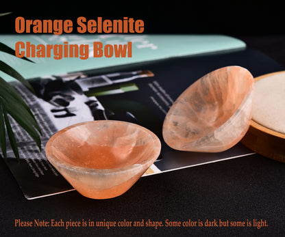 JIC Gem Selenite Charging Bowl Healing Crystals Holder Orange Selenite Tray Small Home Office Decor 3 Inch