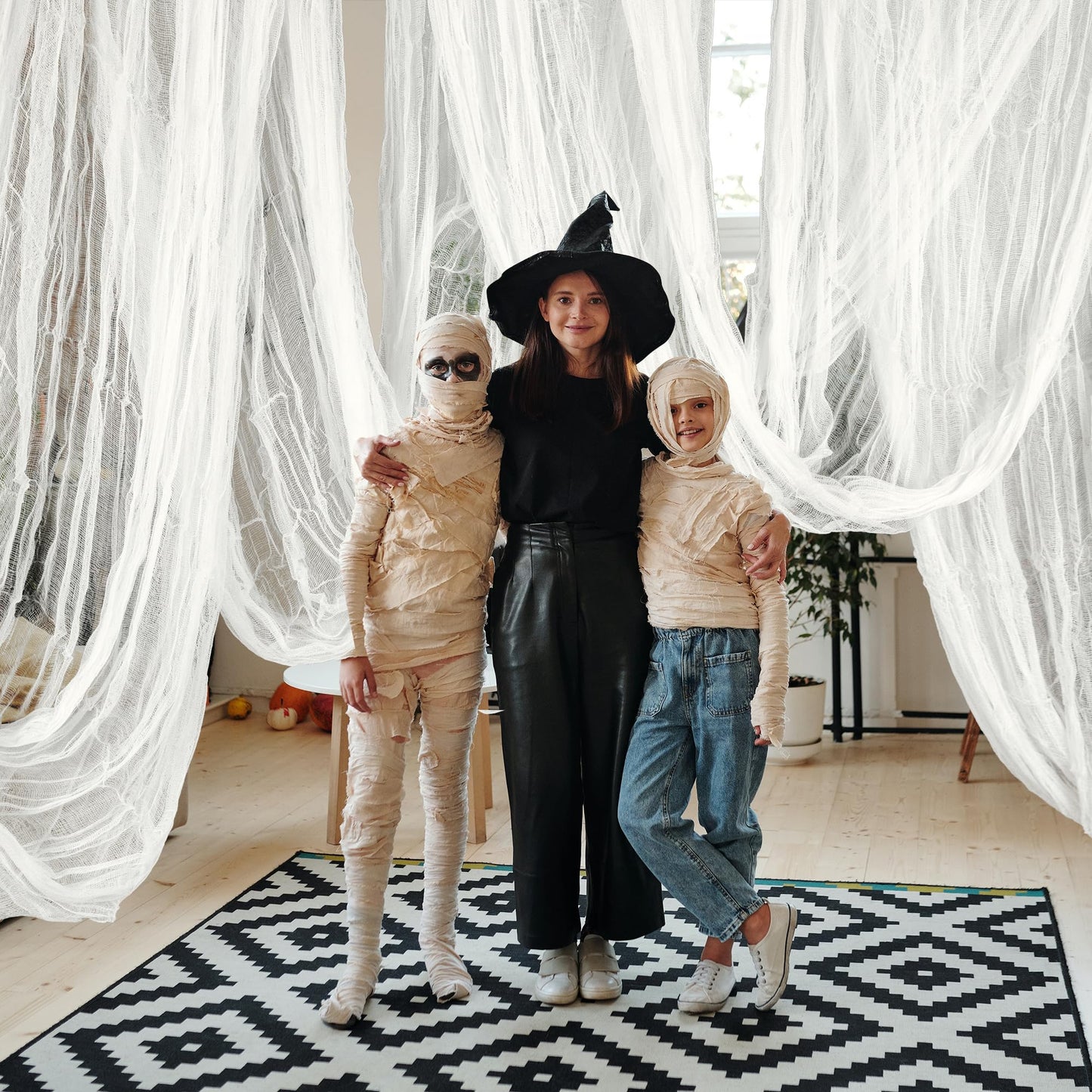 RunNico 600" x 85" Creepy Cloth - Large White Halloween Spooky Fabric Cloth - Creepy Spooky Halloween Decorations for Haunted House Window Backdrops Garden Party Yard Wall Doorway