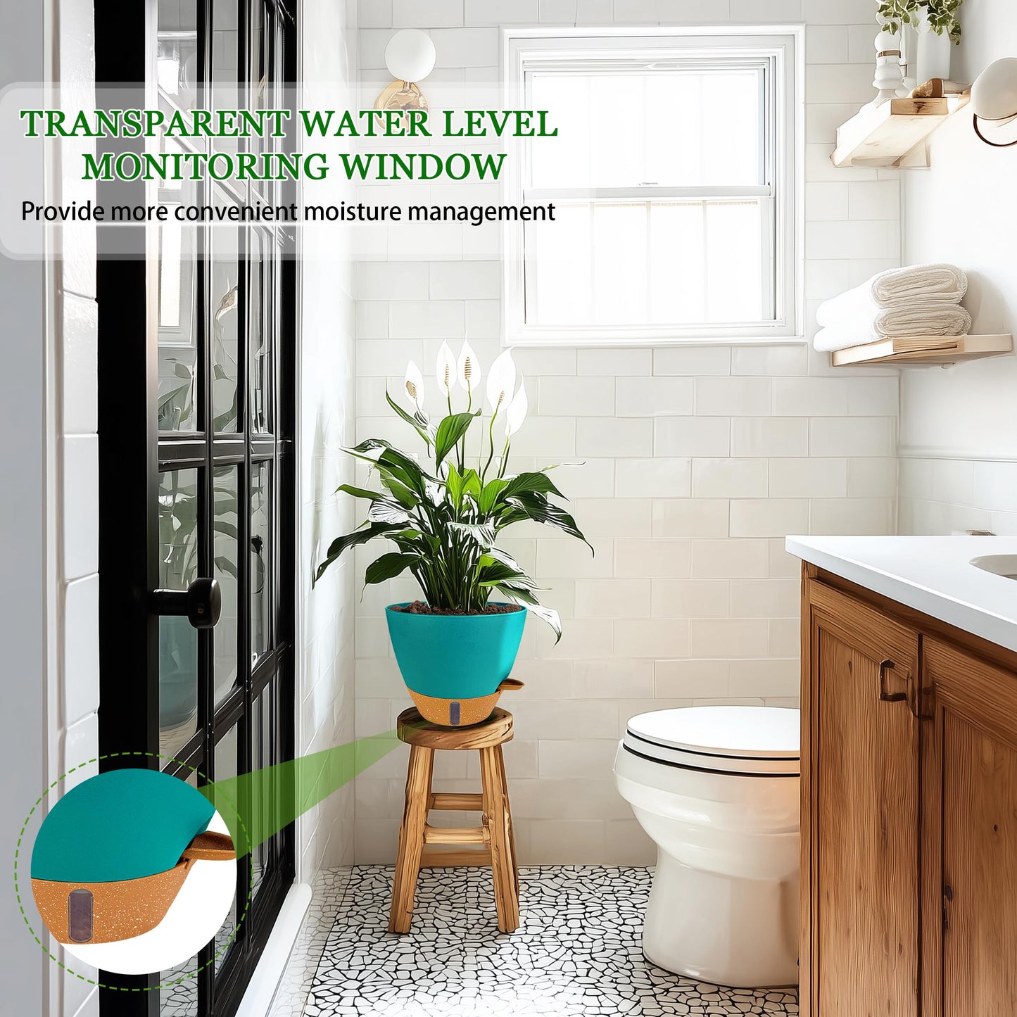 Fielda 2 Pack 10 inch Plant Pots, Plastic Self Watering Planters with Drainage Holes, Deep Reservoir, Water Level Indicator, Modern Decorative Flower Pots for Indoor Outdoor Plants (Turquoise)