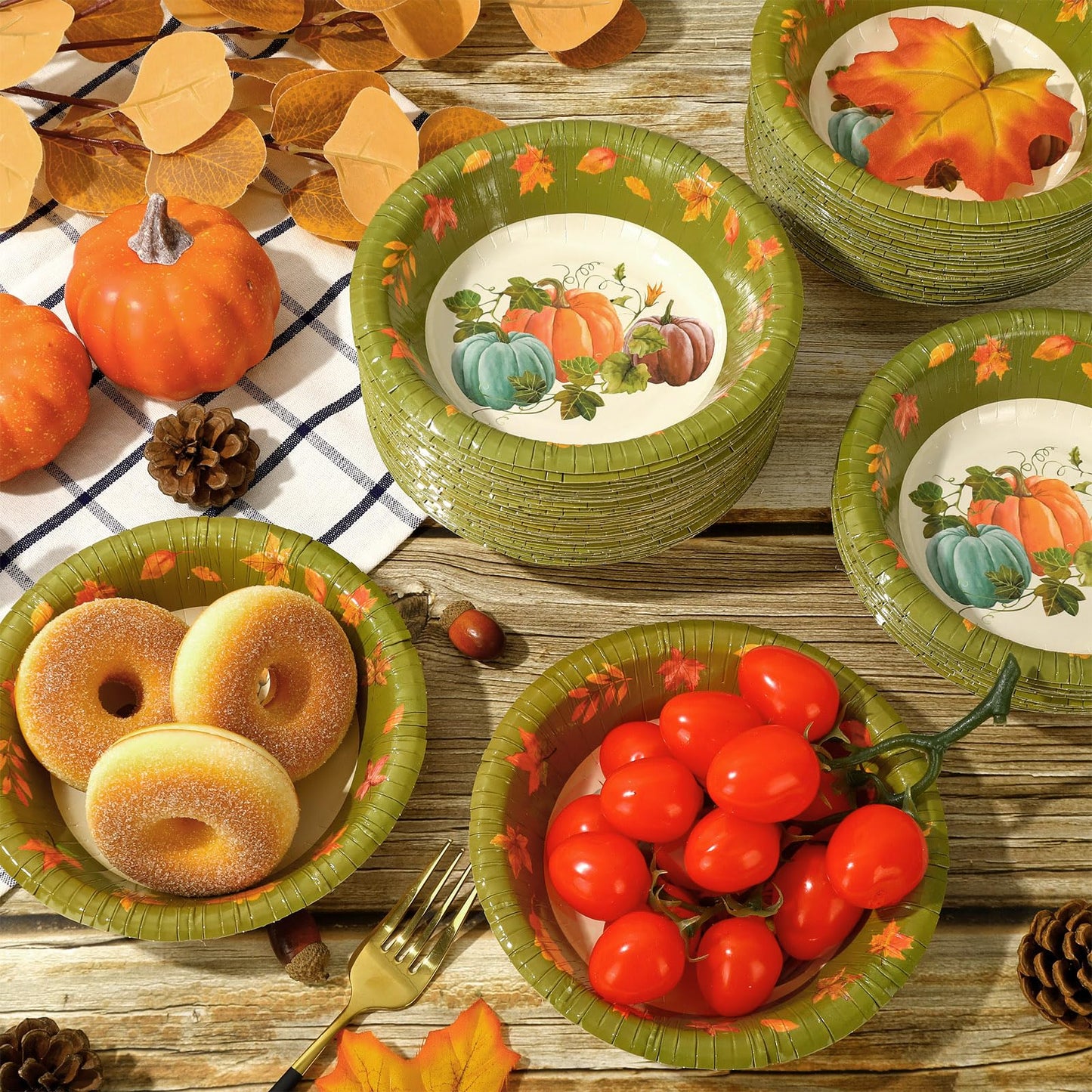 Whaline 100 Pcs Fall Paper Bowls Pumpkin Maple Leaves Treat Snack Cups Watercolor Ice Cream Bowl for Autumn Thanksgiving Food Party Supplies