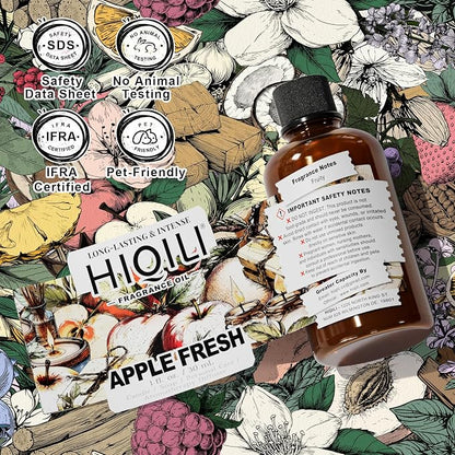 HIQILI Apple Fresh Fragrance Oil for Home Diffuser, Candles, Soaps, Bath Bombs & Perfume Making, Long-Lasting Fruity Scent - 1 Fl Oz