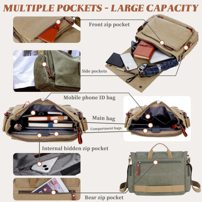 FSD.WG Satchel Messenger Bag for Men Canvas,Travel Shoulder bag 13.5" Laptop Bags