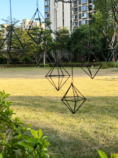 PUDAPU Clearance 6 Pack Hanging Metal Air Plant Holders with Chain, Black Geometric Tillandsia Air Plant Hanger Cages, 2 Styles Mini Iron Air Plants Live Holders for Home Office Garden Decor