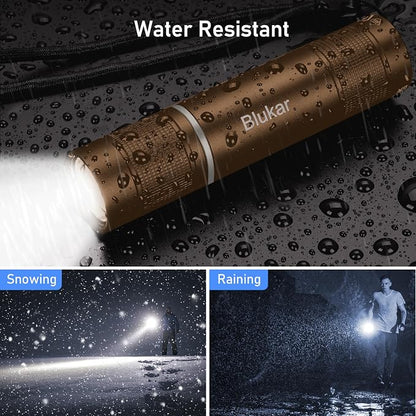 Blukar Rechargeable Flashlight, High Lumens Flashlight, Super Bright Small LED Flash Light- Zoomable, Adjustable Brightness, Long Lasting for Camping, Outdoors and Home Emergency-Brown