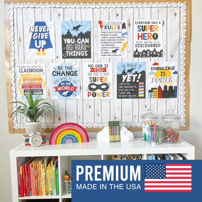Hadley Designs Motivational Poster for Classroom Decor - 9 Growth Mindset Classroom Posters Elementary, Inspirational Wall Decor Middle School, Teacher Must Haves, Superhero Bulletin Board Decorations