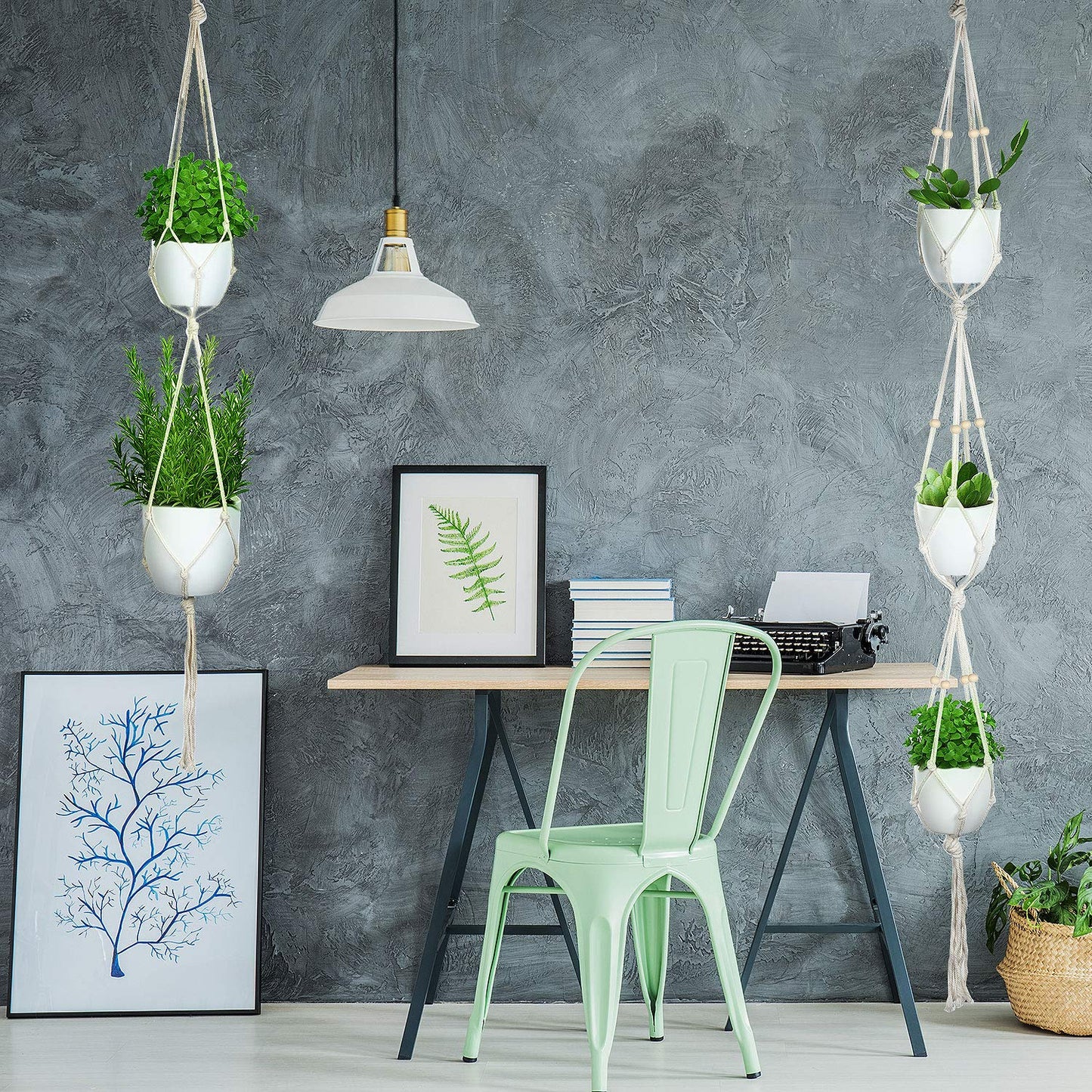 6 Pieces Macrame Plant Hangers with 6 Hooks, Different Tiers, Handmade Rope Hanging Planters Set Flower Pots Holder Stand Hanging Plant Holder for Indoor Outdoor Boho Home Decor (Creamy White)