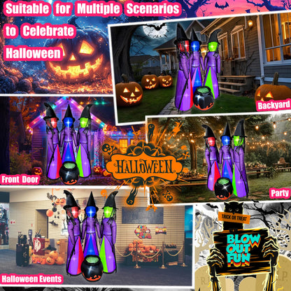 BLOWOUT FUN 6 FT Halloween Inflatables 3 Holding Hands Witches with Cauldron Blow Up Inflatables Halloween Faceless Witch Decorations with Build-in LEDs for Home Yard Lawn Garden Party Decor