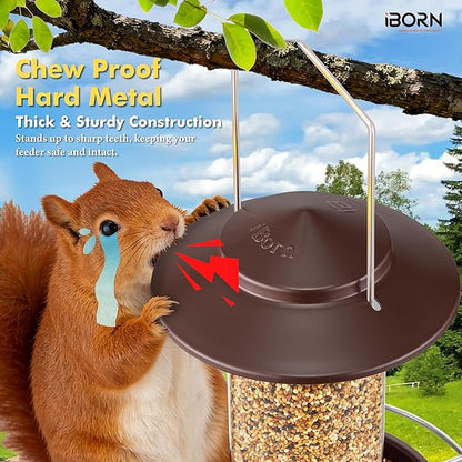 iBorn Bird Feeder Metal Squirrel Chew-Proof Bird Feeders for Outdoors Hanging for Cardinal Outside, Holds 1.5LB Seed with 3 Perchs, Bronze (Seed is not Included)