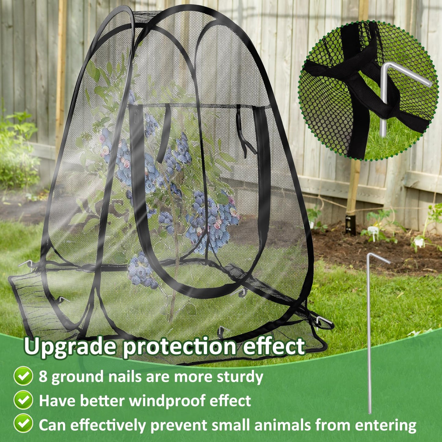 2pcs Pop Up Mesh Plant Protectors from Animals,Large Plant Netting Guard Cover with 8 Stake Crop Cage Fine Mesh Plant Tents for Protect Flower Tomato Vegetable from Deer Cat Bird Squirrel, 28x28x34 In