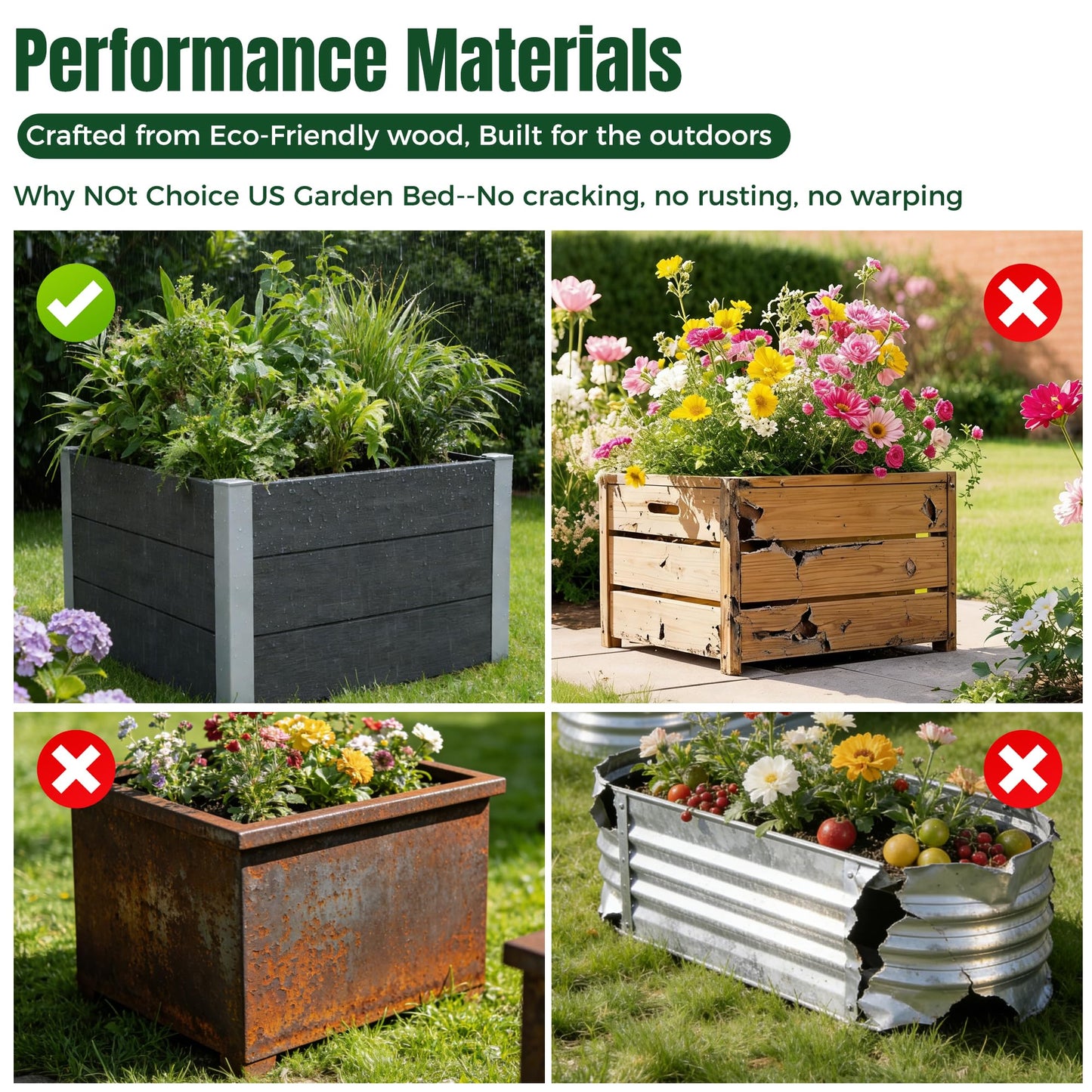 solaroxy Modern Metal Planter Box 27" L x 27" W x 17" H, Large Square Planter Box with Drainage Bottom, Morden Design Outdoor & Indoor Flower Planter for Balcony, Patio, Yard