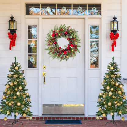 22’’ Artificial Christmas Wreath for Front Door with Red Balls Candy Canes Pine Needles Red Berries Pine Cones Christmas Decorations for Winter Wall Outdoor Home Holiday Xmas Decor