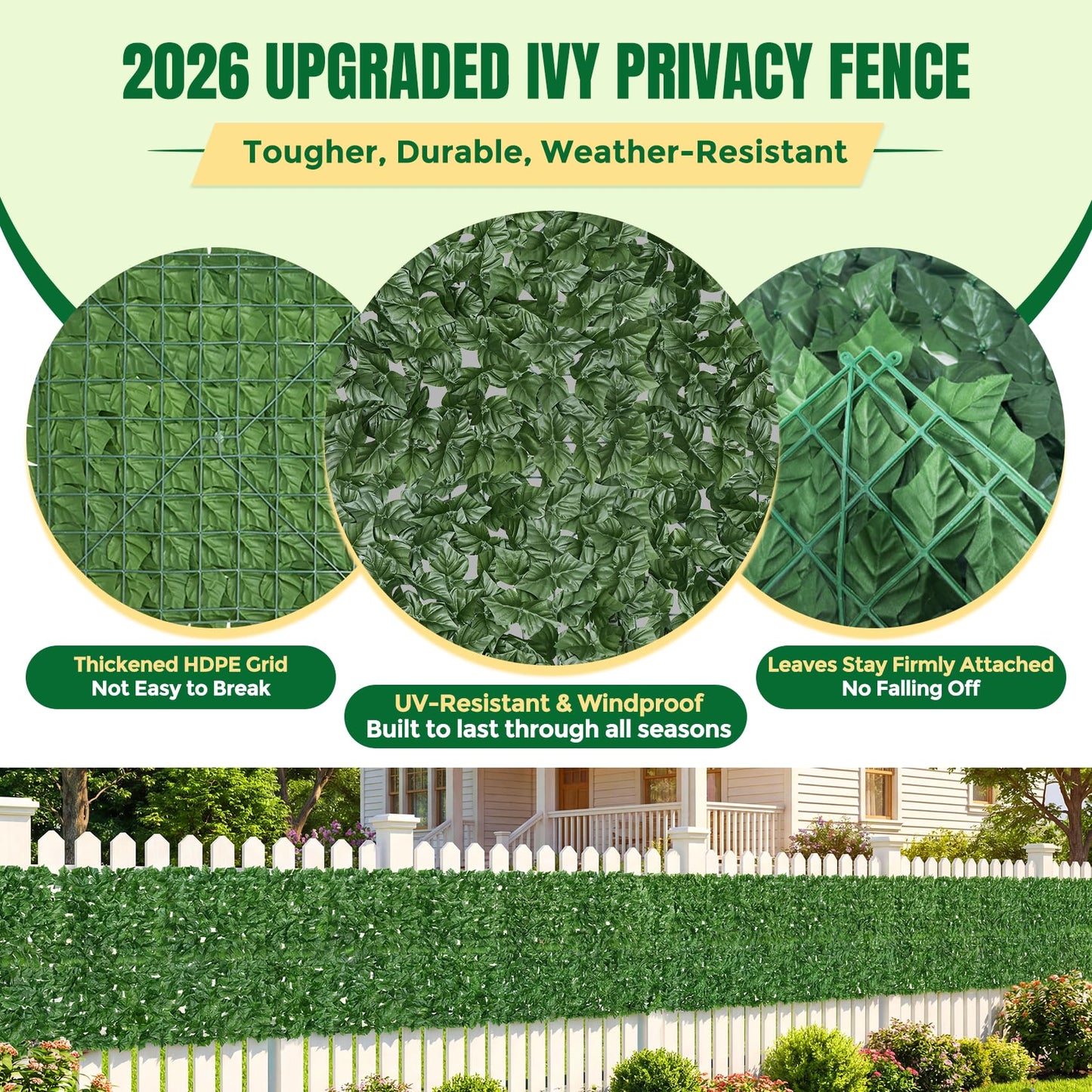 KASZOO Artificial Ivy Privacy Fence Screen - 120x40in Artificial Faux Privacy Fence Panel Artificial Green Wall Balcony Privacy Screen Decoration for Patio, Balcony, Wall, Backyard Indoor Outdoor