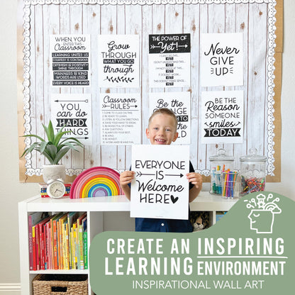 Hadley Designs Motivational Poster for Classroom Decor - 9 Growth Mindset Classroom Posters Elementary, Inspirational Wall Decor Middle School, Teacher Must Haves, Black Bulletin Board Decorations