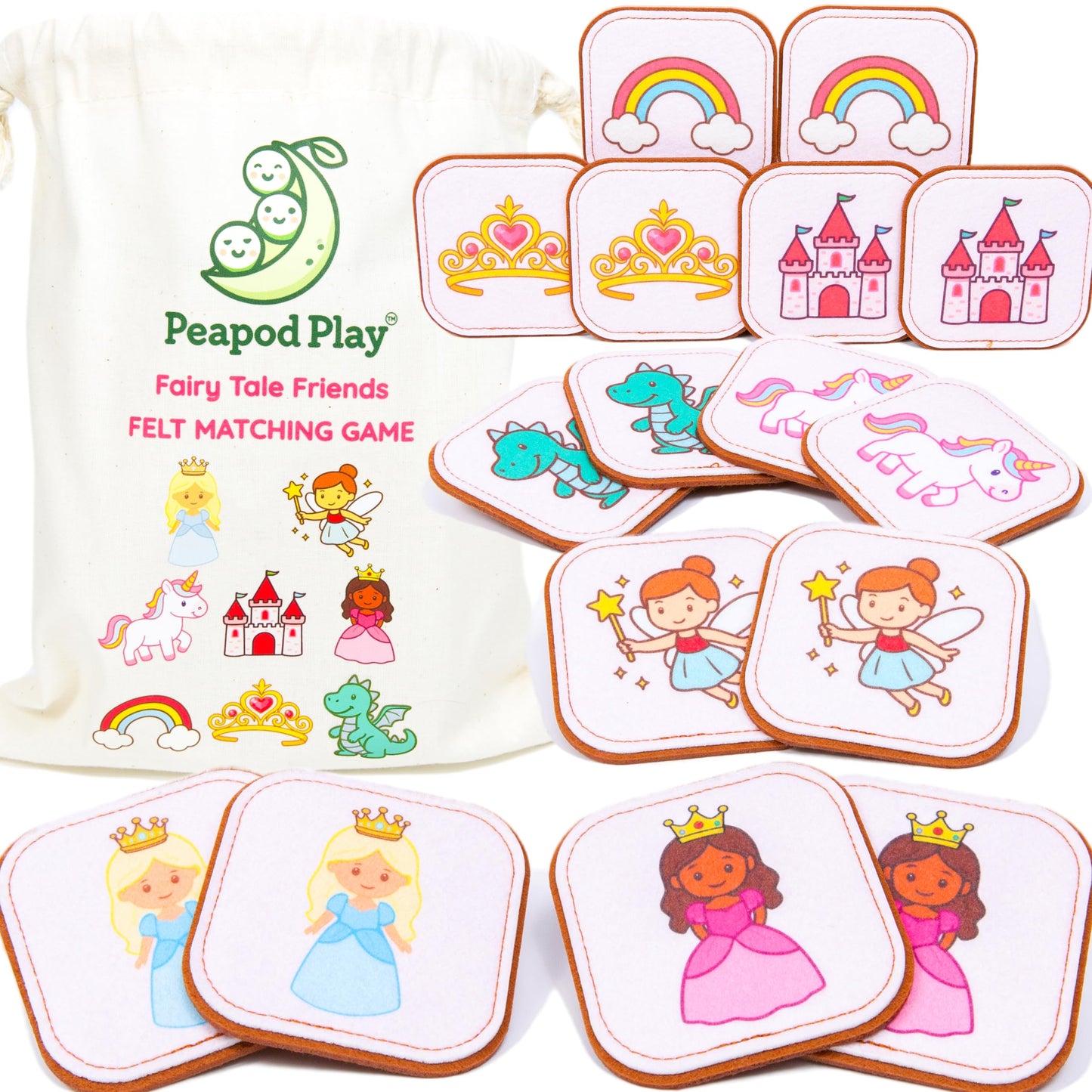 Felt Princess Matching Game for Toddlers – Fairy Tale Memory Game & Flash Cards – Soft and Safe for Ages 1+ – Montessori Preschool Learning Activity – Educational Princess Toy for Girls & Boys