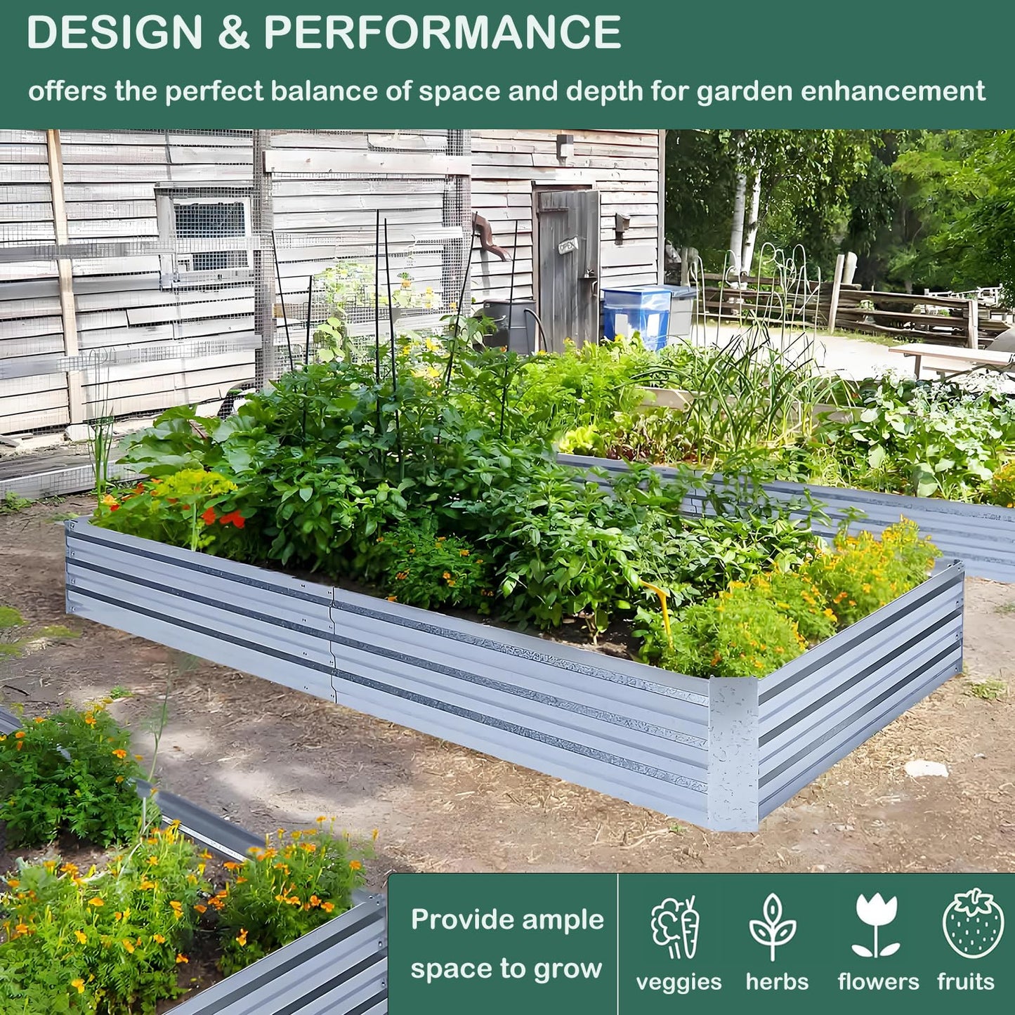 FOYUEE Galvanized Raised Garden Bed (8x4x1ft) – Overlapping 4-Inch Panels + 4 Support Bars, Heavy-Duty Metal Planter Box for Vegetables, Herbs, Flowers, No-Deformation Steel Garden Kit