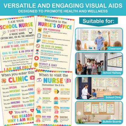 Lalunia 4 Pcs School Nurse Poster - 11"x16", When You Enter This Clinic, Health Office Posters for Office Bulletin Board Decorations, Education Back to School Nurses Supplies