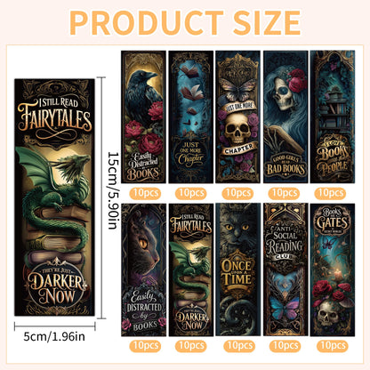 100PCS Dark Academia Bookmarks Bulk, Gothic Witchy Horror Book Marks for Reading, Paper Book Marker Clips for Women Men Halloween Christmas Book Club Gifts School Office Supplies