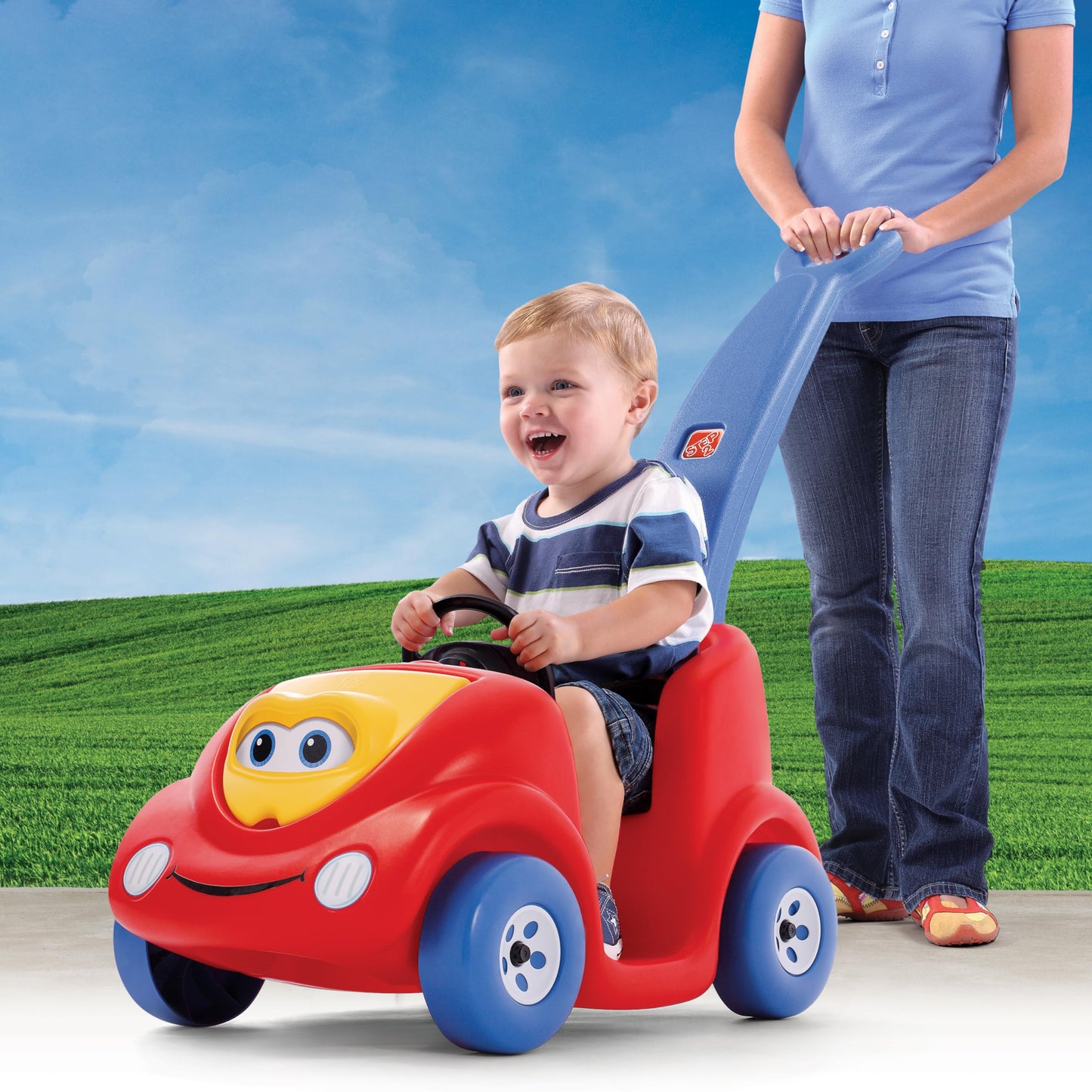 Step2 Push Around Buggy Kids Push Car, Ride On Toy, Stroller Substitute, Includes Seat Belt & Horn, Made of Durable Plastic, Max Weight 50 lbs., For Toddlers 1.5-4 Years Old, Red