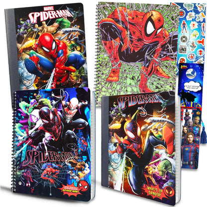 Avengers Spiderman Notebook Set - Spiderman Notebook for Boys Bundle Includes 4 Spiderman Notebooks Plus Stickers, Bookmark, More | Spiderman School Supplies Set