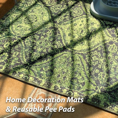 nunubaby Washable Pee Pads for Dogs, Stylish, Non-Slip and Leak-Proof Pee Pads. Reusable Potty Pads for Dogs for Crates and Floors.(Green/Multi,36" x36" )