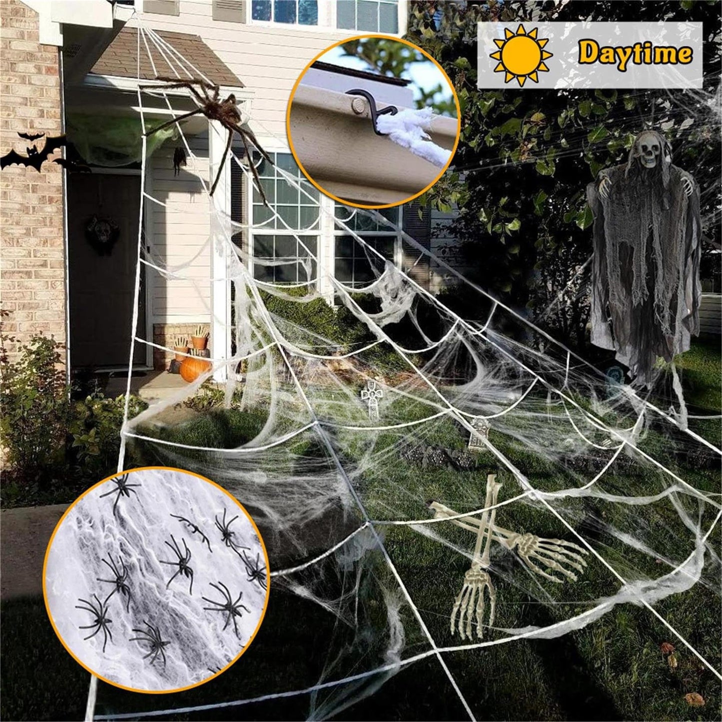 uesreaxy Halloween Decorations Outdoor, 250LED 23x18 FT Giant Spider Web with Purple Lights, Lighted Triangular Black Spider Web with Sturdy Wire, Waterproof, Timer, 8 Modes for Yard Halloween Décor