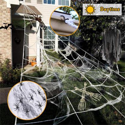 uesreaxy Halloween Decorations Outdoor, 250LED 23x18 FT Giant Spider Web with Purple Lights, Lighted Triangular Black Spider Web with Sturdy Wire, Waterproof, Timer, 8 Modes for Yard Halloween Décor