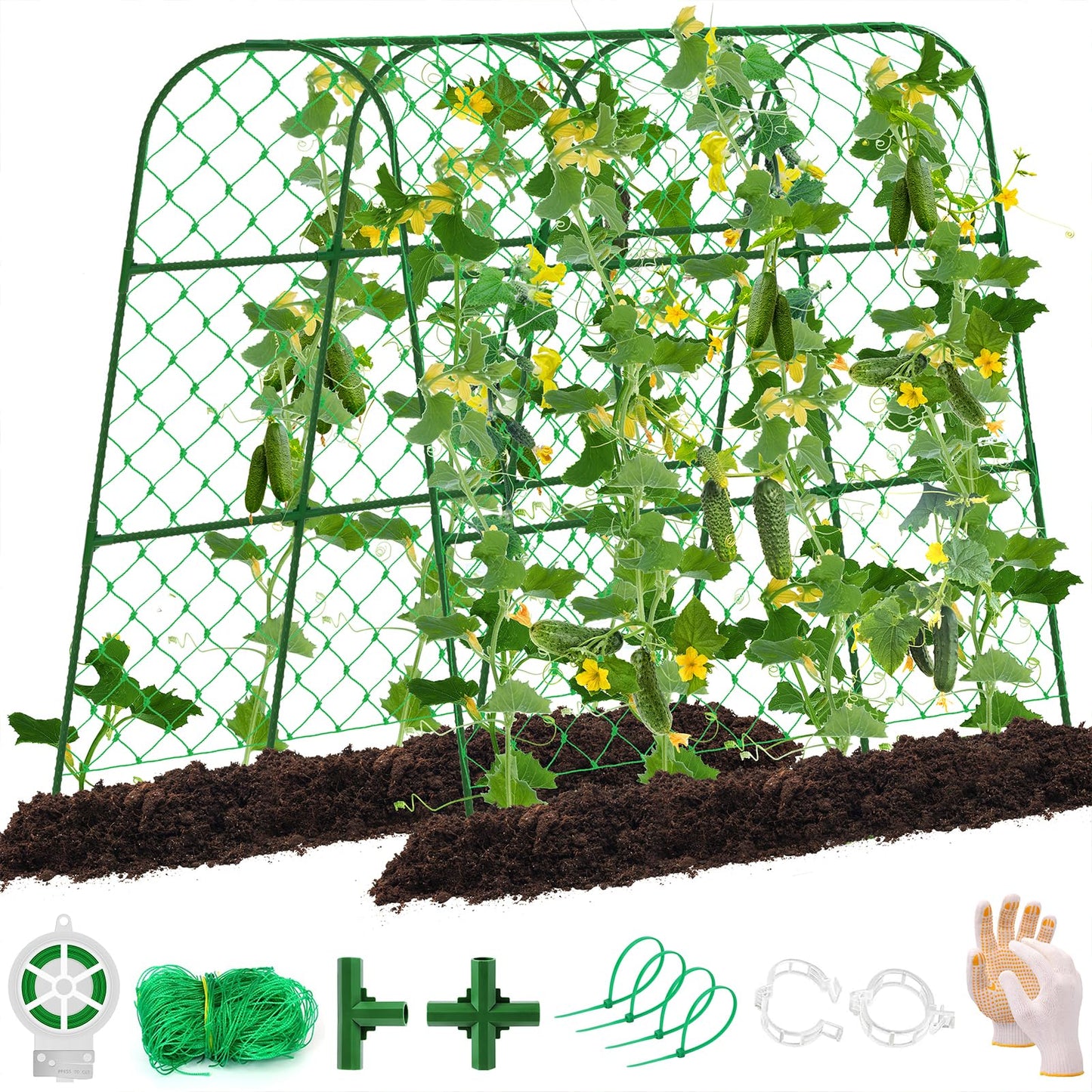 Large Cucumber Trellis for Raised Bed, U-Shape Garden Trellis for Climbing Plants Outdoor,Adjustable Metal Arch Vegetables Trellis,Plant Support Garden Stakes for Vine (Green,49.2x49.2x23.6)