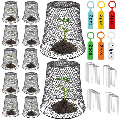 Cyrico 12 Pcs Plant Protectors from Animals, Chicken Wire Cloche Kit with Stakes and Labels, Metal Mesh Garden Cloches Keeps Out Rabbits, Squirrels and Birds for Seedlings Vegetables Flowers Outdoor